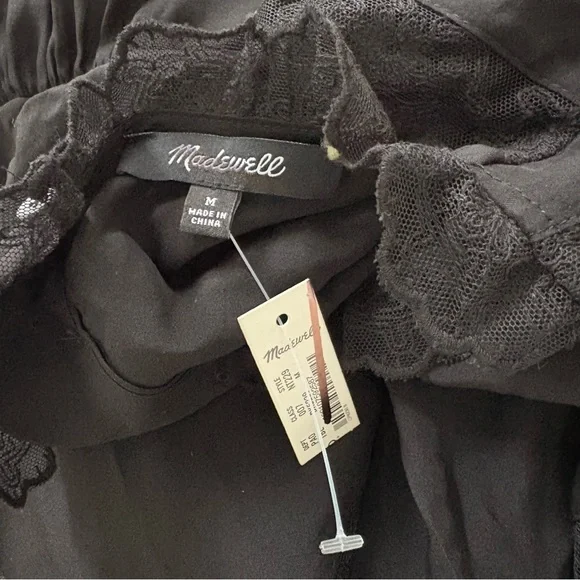 NWT Madewell Lace-Inset Top Blouse Silk True Black - Picture 4 of 6